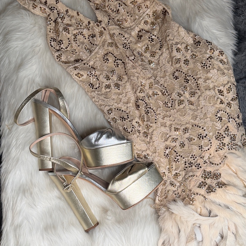 Giuseppe Zanotti Silver and Gold Platform Heels 42